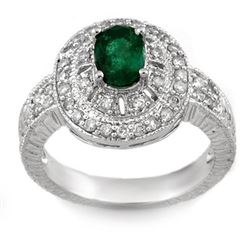 1.58 CTW Emerald & Diamond Ring 18K White Gold - REF-96T5M - 10871