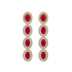 6.47 CTW Ruby & Diamond Halo Earrings 10K Yellow Gold - REF-114H2A - 40507