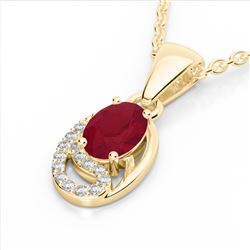 1.25 CTW Ruby & Micro Pave VS/SI Diamond Necklace 10K Yellow Gold - REF-18K9W - 22355