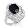 Image 1 : 3.85 CTW Blue Sapphire & Diamond Ring 18K White Gold - REF-102W2F - 13087