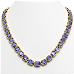 56.69 CTW Tanzanite & Diamond Halo Necklace 10K Yellow Gold - REF-1356M4H - 41341
