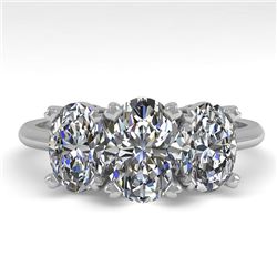 2.0 CTW Oval Cut VS/SI Diamond 3 Stone Designer Ring 18K White Gold - REF-390A2X - 32469