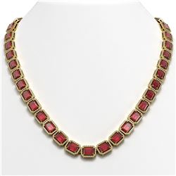 60.49 CTW Tourmaline & Diamond Halo Necklace 10K Yellow Gold - REF-1024F8N - 41350