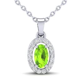 0.41 CTW Peridot & Micro Pave VS/SI Diamond Necklace Halo 18K White Gold - REF-26F2N - 21323