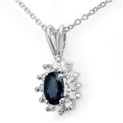0.51 CTW Blue Sapphire & Diamond Pendant 14K White Gold - REF-16Y8K - 12629