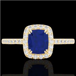 1.25 CTW Sapphire & Micro Pave VS/SI Diamond Halo Ring 10K Yellow Gold - REF-34N2Y - 22911