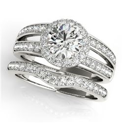 1.91 CTW Certified VS/SI Diamond 2Pc Wedding Set Solitaire Halo 14K White Gold - REF-421N6Y - 31232