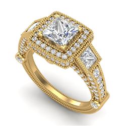 3 CTW Princess VS/SI Diamond Solitaire Art Deco 3 Stone Ring 18K Yellow Gold - REF-563K6W - 37135