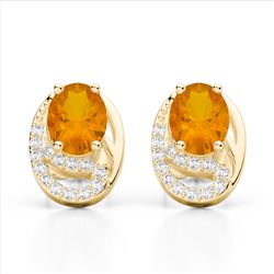 2.50 Citrine & Micro Pave VS/SI Diamond Stud Earrings 10K Yellow Gold - REF-25X6T - 22330