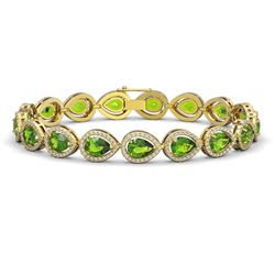16.08 CTW Peridot & Diamond Halo Bracelet 10K Yellow Gold - REF-312N2Y - 41119