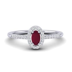 0.56 CTW Ruby & Micro Pave VS/SI Diamond Ring Halo 18K White Gold - REF-31H3A - 21392
