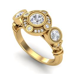 1.51 CTW VS/SI Diamond Solitaire Art Deco 3 Stone Ring 18K Yellow Gold - REF-300H2A - 36988