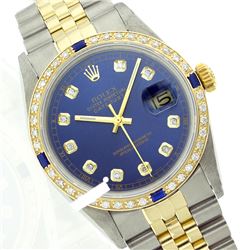 Rolex Men's Two Tone 14K Gold/SS, QuickSet, Diam Dial & Diam/Sapphire Bezel - REF-557M2F