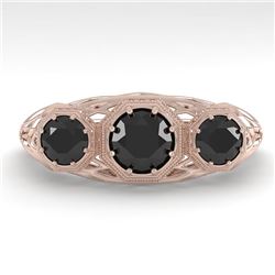 1.00 CTW Past Present Future Black Diamond Ring 18K Rose Gold - REF-81F3N - 36059