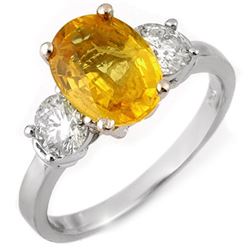 3.75 CTW Yellow Sapphire & Diamond Ring 14K White Gold - REF-107A5X - 11318