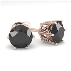 3.0 CTW Black Certified Diamond Stud Solitaire Earrings 18K Rose Gold - REF-84H8A - 35852