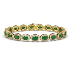 15.2 CTW Emerald & Diamond Halo Bracelet 10K Yellow Gold - REF-255M3H - 40453