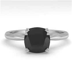 3 CTW Cushion Black Diamond Engagement Designer Ring 14K White Gold - REF-87W5F - 38485
