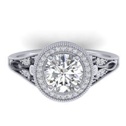 2.2 CTW Certified VS/SI Diamond Art Deco Micro Halo Ring 14K White Gold - REF-681A6X - 30525