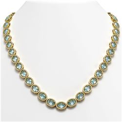 55.41 CTW Sky Topaz & Diamond Halo Necklace 10K Yellow Gold - REF-636A4X - 40585