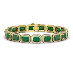 26.21 CTW Emerald & Diamond Halo Bracelet 10K Yellow Gold - REF-368Y8K - 41380