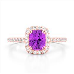 1.25 CTW Amethyst & Micro Pave VS/SI Diamond Halo Ring 10K Rose Gold - REF-34T5M - 22896