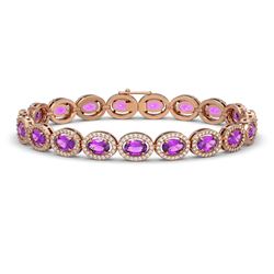 13.11 CTW Amethyst & Diamond Halo Bracelet 10K Rose Gold - REF-229N3Y - 40491
