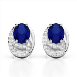 2.50 Sapphire & Micro VS/SI Diamond Stud Earrings 10K White Gold - REF-25M6H - 22338