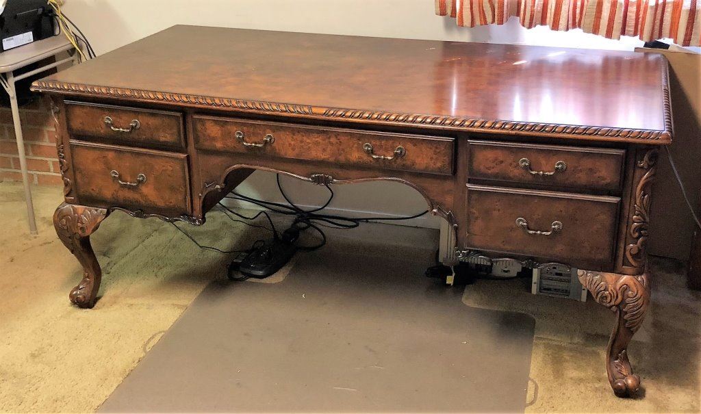 Mahogany Burl Wood Carved Desk