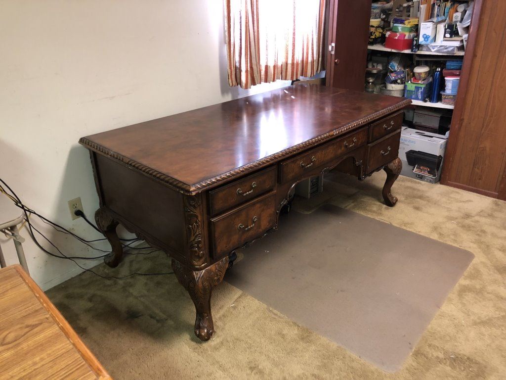 Mahogany Burl Wood Carved Desk