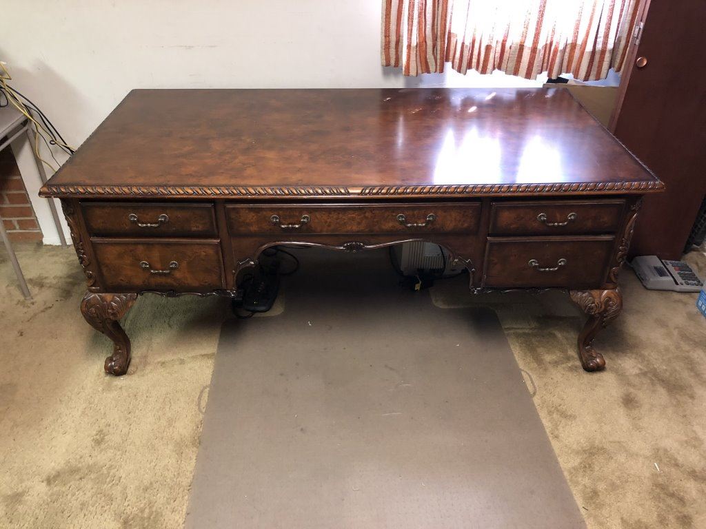 Mahogany Burl Wood Carved Desk