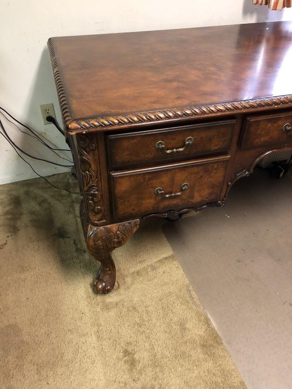 Mahogany Burl Wood Carved Desk