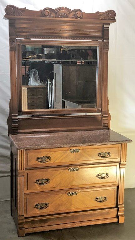 Antique Marble Top Dresser Mirror