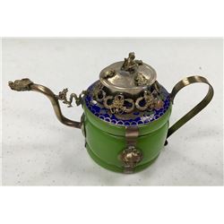 Oriental Jade, Silver & Enameled Tea Pot