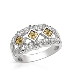 14KT White Gold 0.29ctw Yellow Sapphire and Diamond Ring