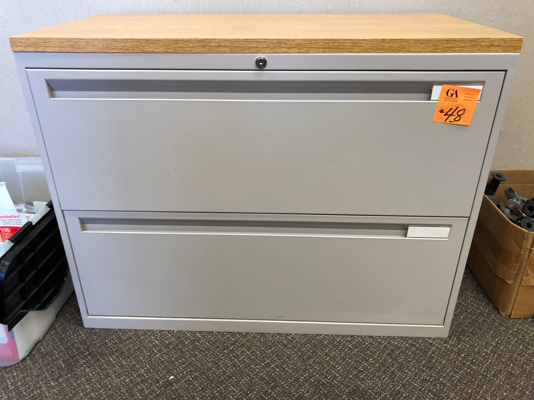 1 Newer Grey 2 Door Lateral File Cabinet W Wood Grain Top