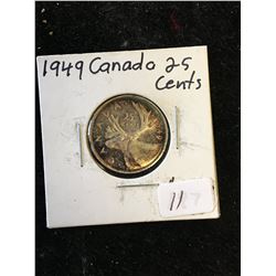 1949 CANADA 25 CENTS! TONED NICE GRADE