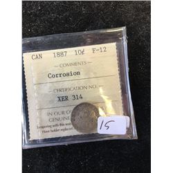 1887 CANADA 10 CENTS! ICCS GRADED F-12! KEY DATE!