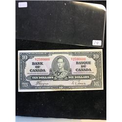 1937 BANK OF CANADA $10 NOTE..COOL SERIAL # 2590000