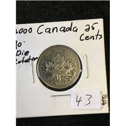 2000 CANADA 25 CENTS PRIDE /90 DEGREE DIE ROTATION