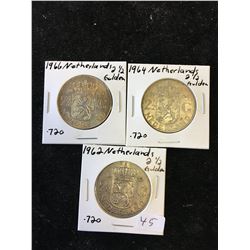 NETHERLANDS SILVER 2 1/2 GULDEN COIN LOT OF 3 COINS