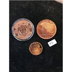 USA .999 COPPER ROUNDS! LOT OF 3 ROUNDS