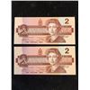 Image 1 : 1986 BANK OF CANADA $2 NOTES.2 IN SEQUENCE!
