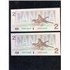 Image 2 : 1986 BANK OF CANADA $2 NOTES.2 IN SEQUENCE!