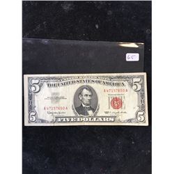 1963 USA $5 NOTE.RED SEAL