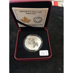 2015 CANADA $10 FINE SILVER COIN.MAPLE LEAF