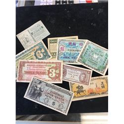 MIXED MILITARY CURRENCY LOT OF 9 NOTES.