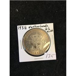 1938 NETHERLANDS 2 1/2 GULDEN SILVER COIN