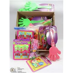 LARGE FLAT OF PARTY FAVOURS INCL . CLAPPERS,