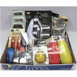 FLAT OF ASSORTED KITCHEN ITEMS INCLUDING, ROTARY